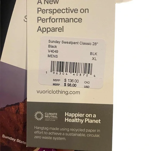 NWT Vuori men’s Sunday sweatpants classic 28” BLACK Size XL